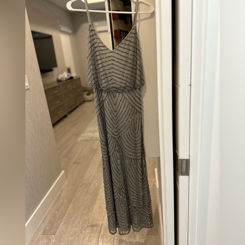 Adrianna Papell Silver Beaded Gown